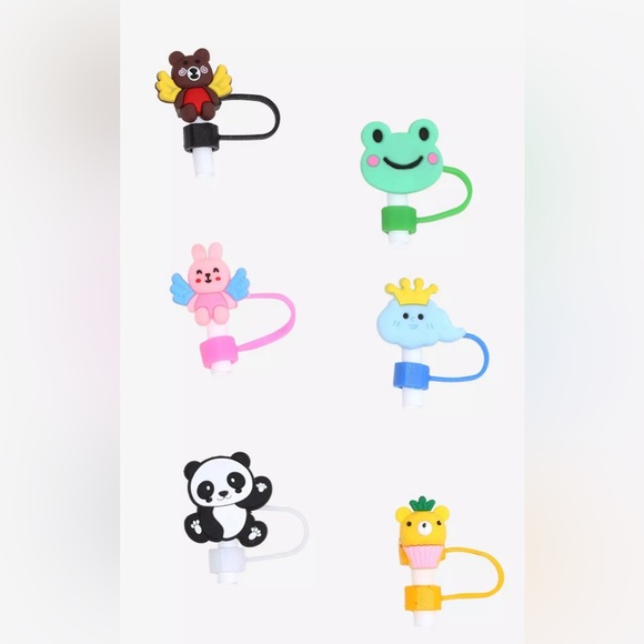 Fun Animal Silicone Straw Covers - Pink and Blue Multicolor - Picture 2 of 2